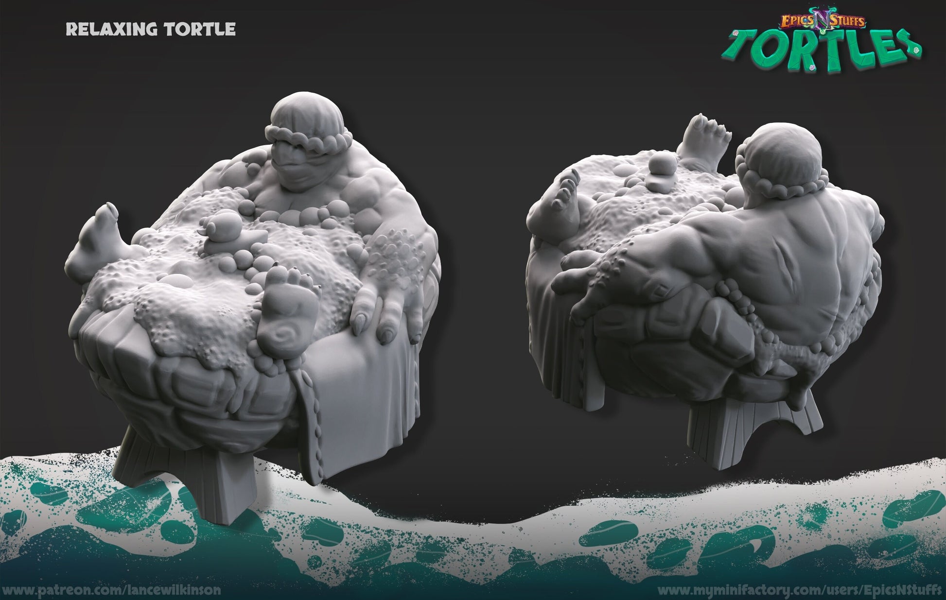 Tortle Relaxing Miniature | Tabletop RPG Miniature | Epic 'N' Stuff | Roleplaying 3D Printed Fantasy Mini - 3DPrintDen