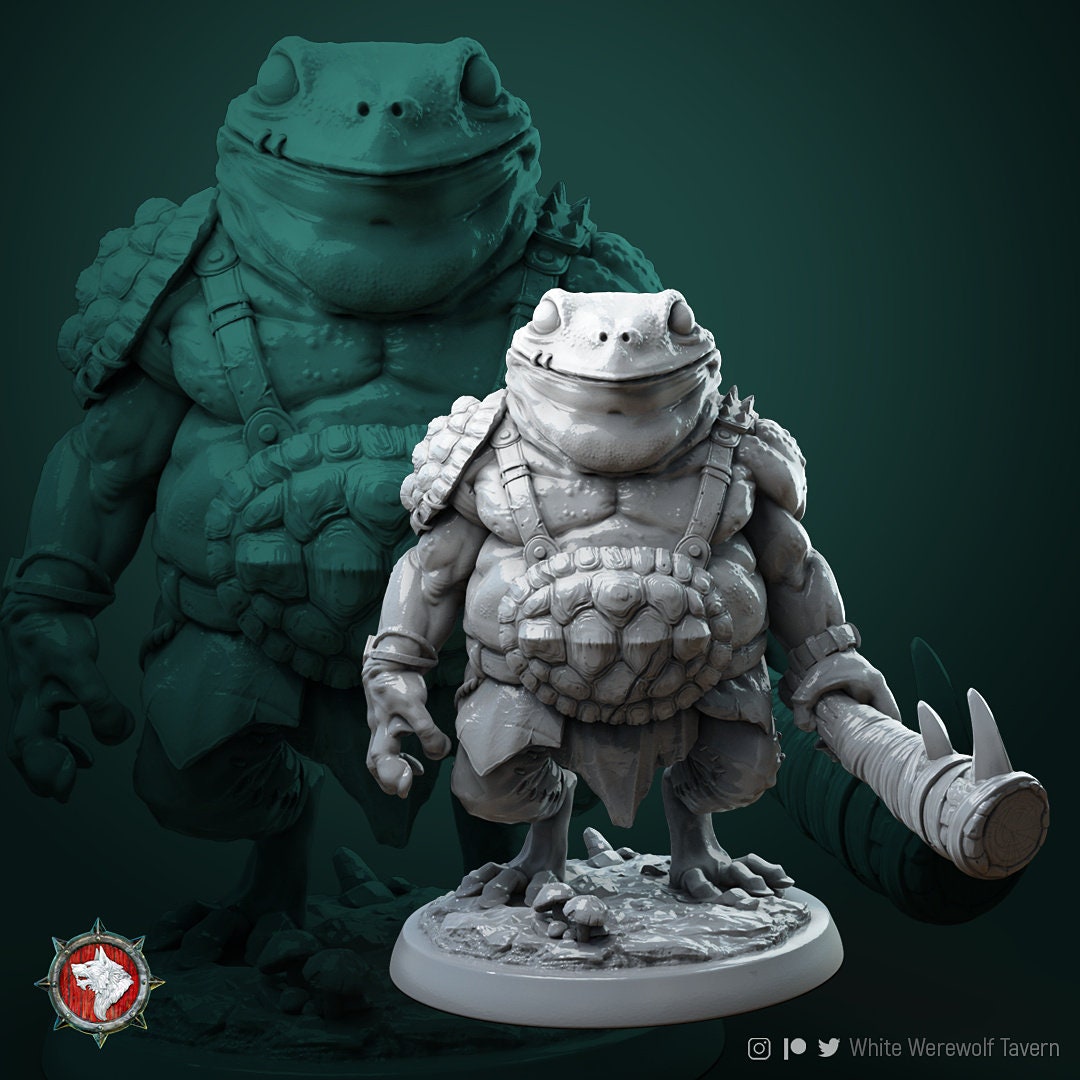 Frogfolk Juggernaut Miniature | Tabletop RPG Miniature | White Werewolf Tavern | Roleplaying 3D Printed Fantasy Mini - 3DPrintDen