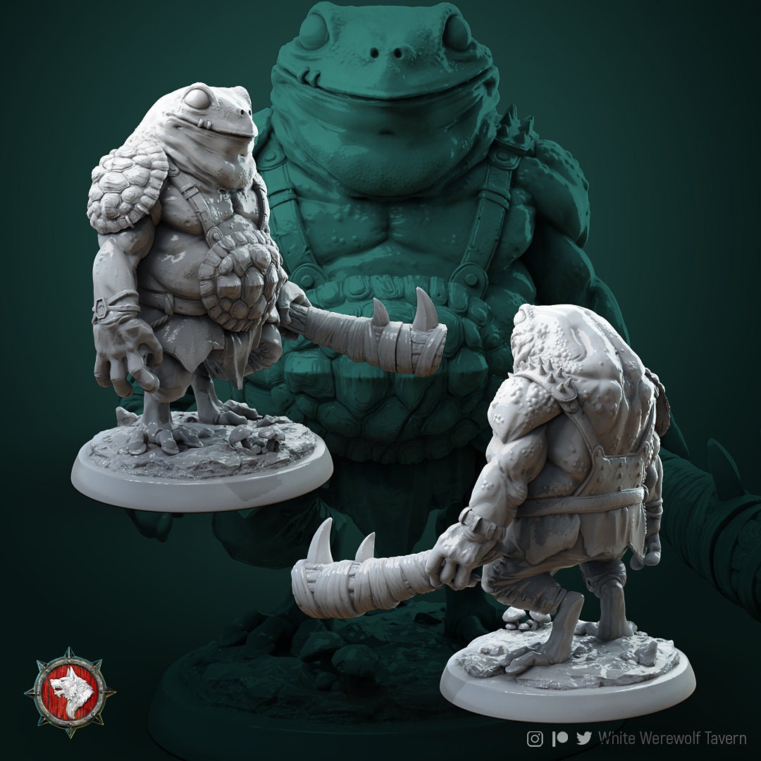 Frogfolk Juggernaut Miniature | Tabletop RPG Miniature | White Werewolf Tavern | Roleplaying 3D Printed Fantasy Mini - 3DPrintDen