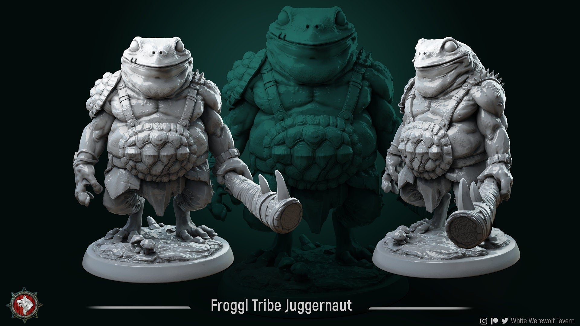 Frogfolk Juggernaut Miniature | Tabletop RPG Miniature | White Werewolf Tavern | Roleplaying 3D Printed Fantasy Mini - 3DPrintDen