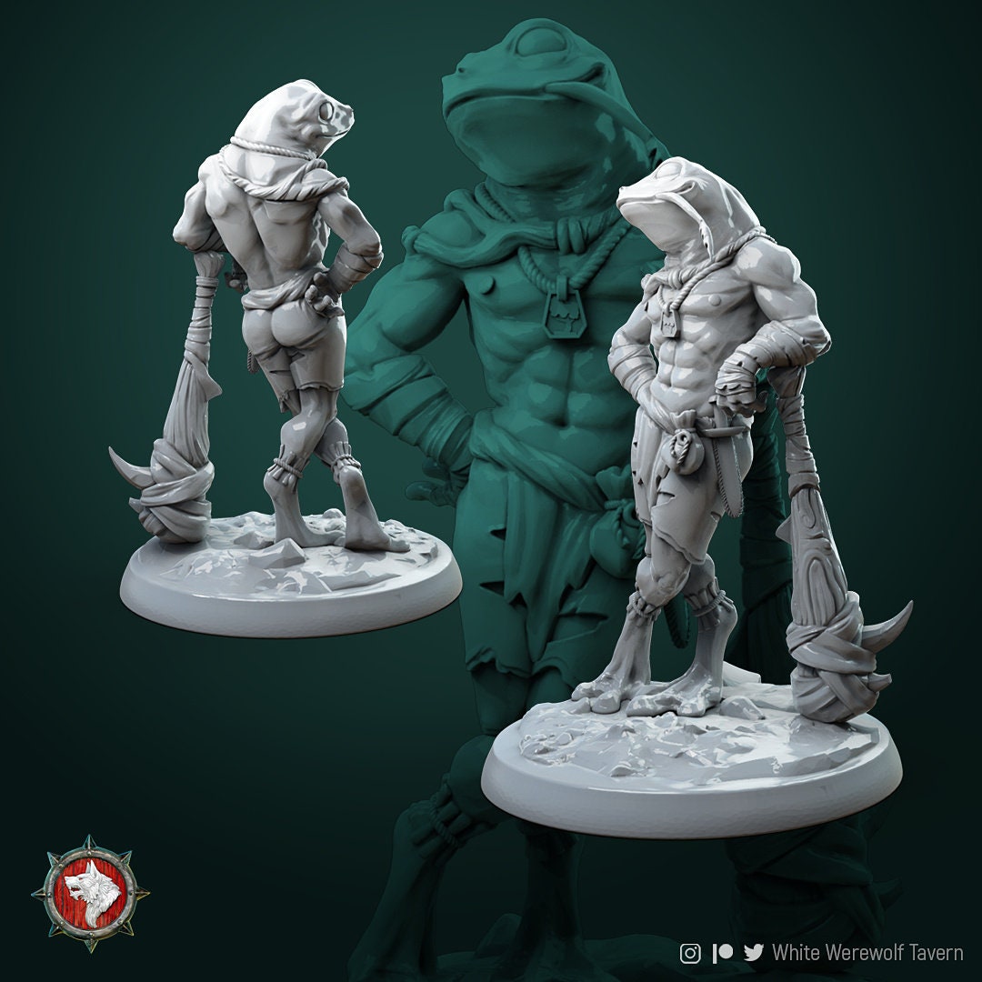 Frogfolk Warrior Miniature | Tabletop RPG Miniature | White Werewolf Tavern | Roleplaying 3D Printed Fantasy Mini - 3DPrintDen