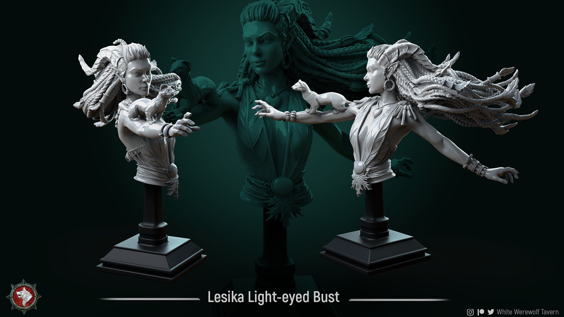 Female Forest Elf Druid Bust, Lesika | Tabletop RPG Miniature | White Werewolf Tavern | Roleplaying 3D Printed Fantasy Mini - 3DPrintDen