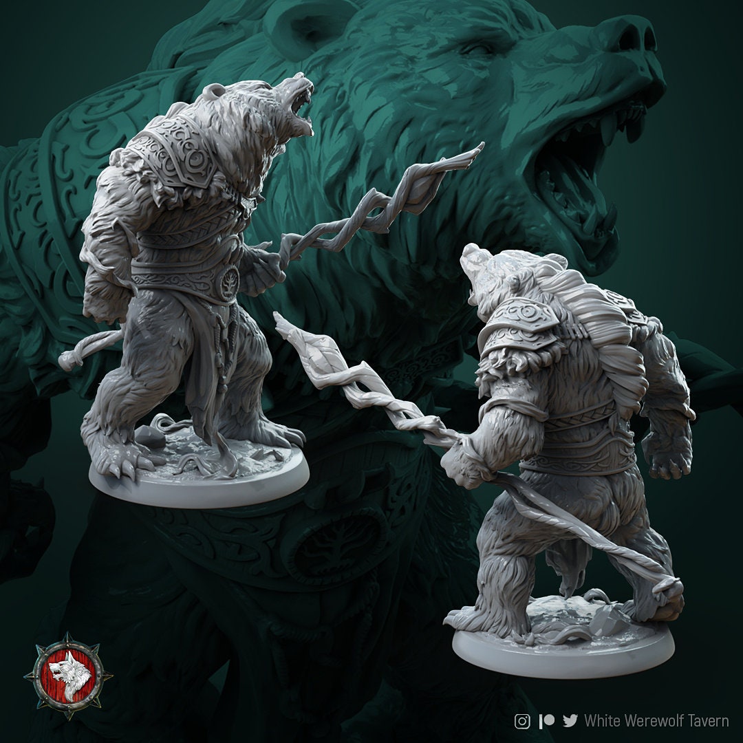 Forest Druid Bear Miniature, Rafinus Ursa | Tabletop RPG Miniature | White Werewolf Tavern | Roleplaying 3D Printed Fantasy Mini - 3DPrintDen