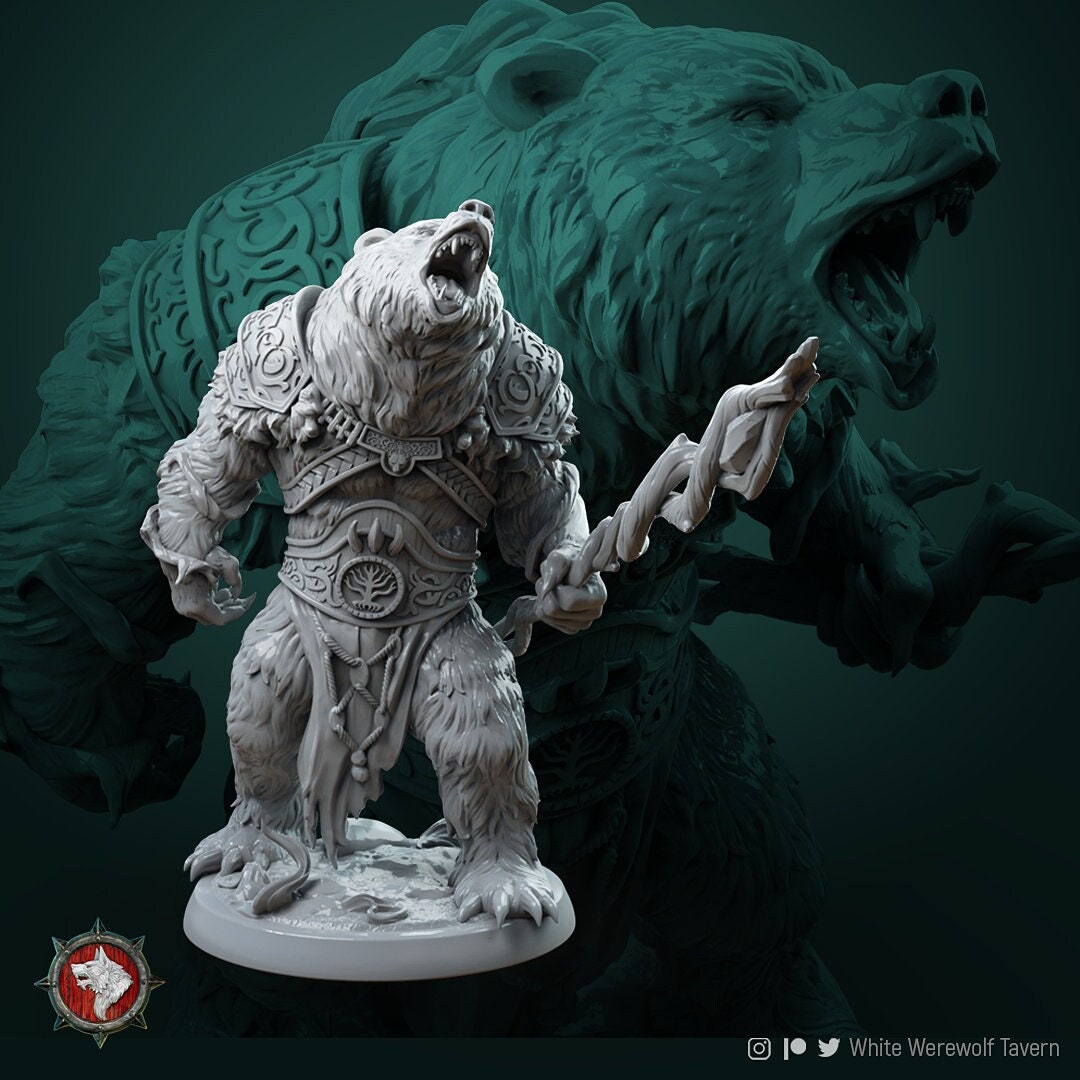 Forest Druid Bear Miniature, Rafinus Ursa | Tabletop RPG Miniature | White Werewolf Tavern | Roleplaying 3D Printed Fantasy Mini - 3DPrintDen