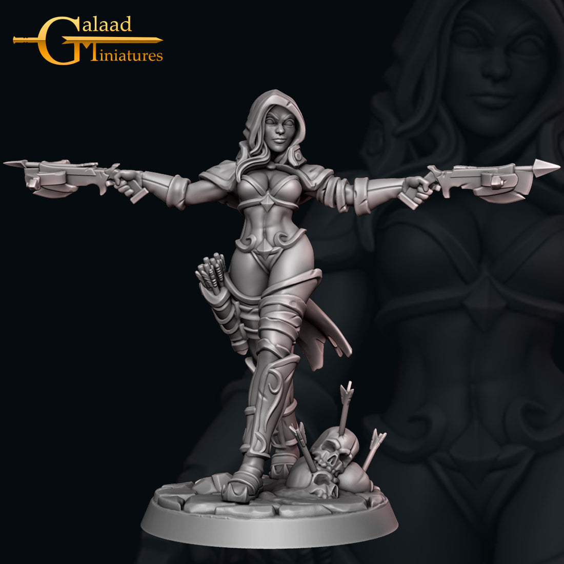 Female Vampire Hunter Miniature | Tabletop RPG Miniature | Galaad Miniatures | Roleplaying 3D Printed Fantasy Mini - 3DPrintDen