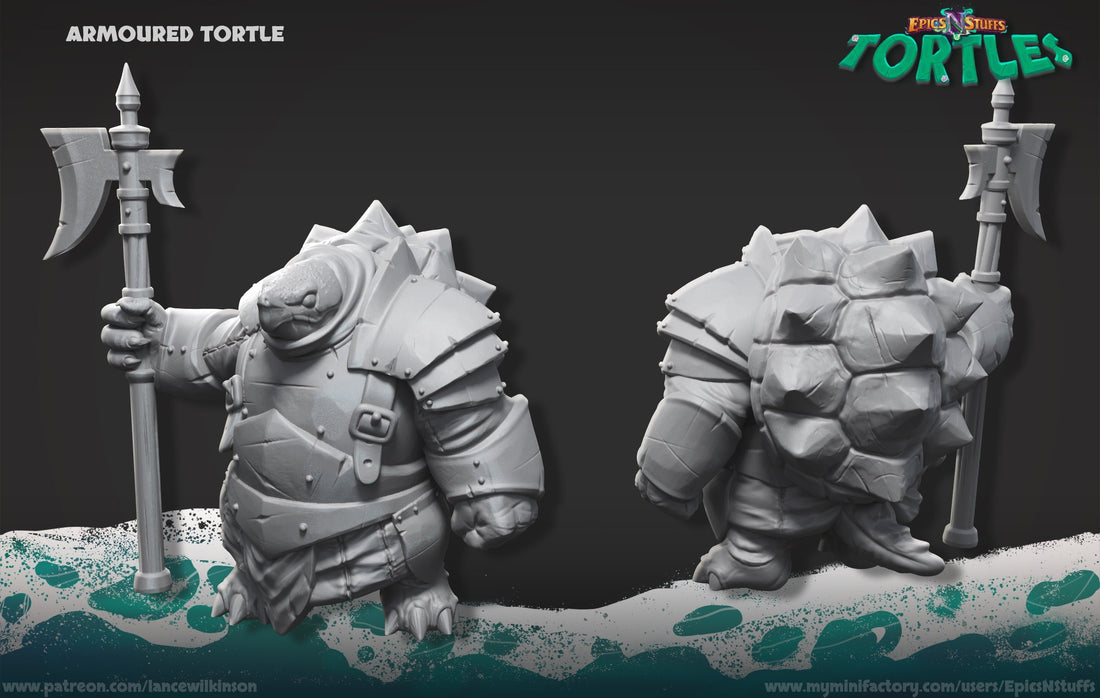 Armored Tortle Miniature | Tabletop RPG Miniature | Epic 'N' Stuff | Roleplaying 3D Printed Fantasy Mini - 3DPrintDen