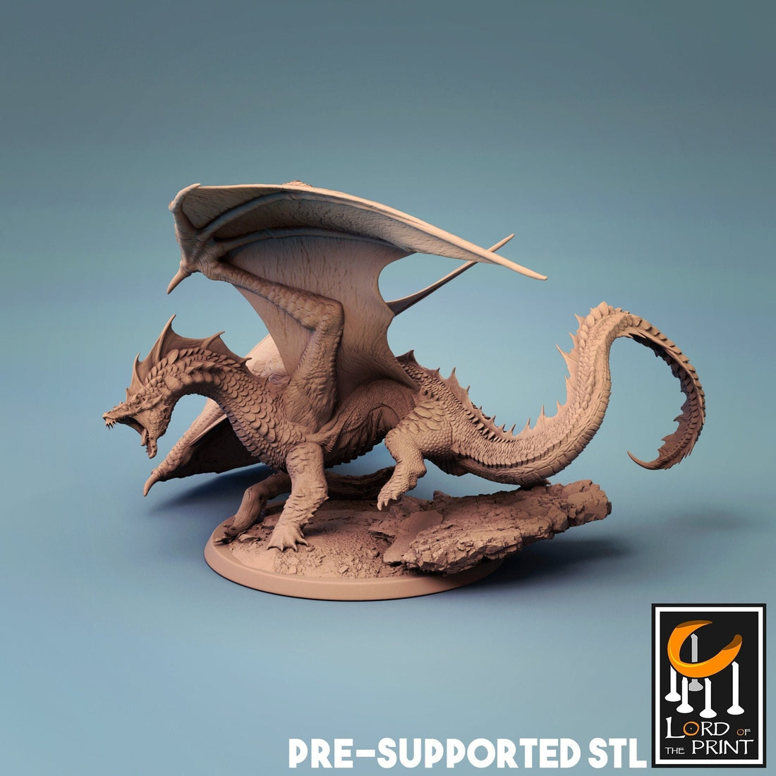 Young Brine Dragon | Tabletop RPG Miniature | Rescale Miniature | Roleplaying 3D Printed Fantasy Mini - 3DPrintDen