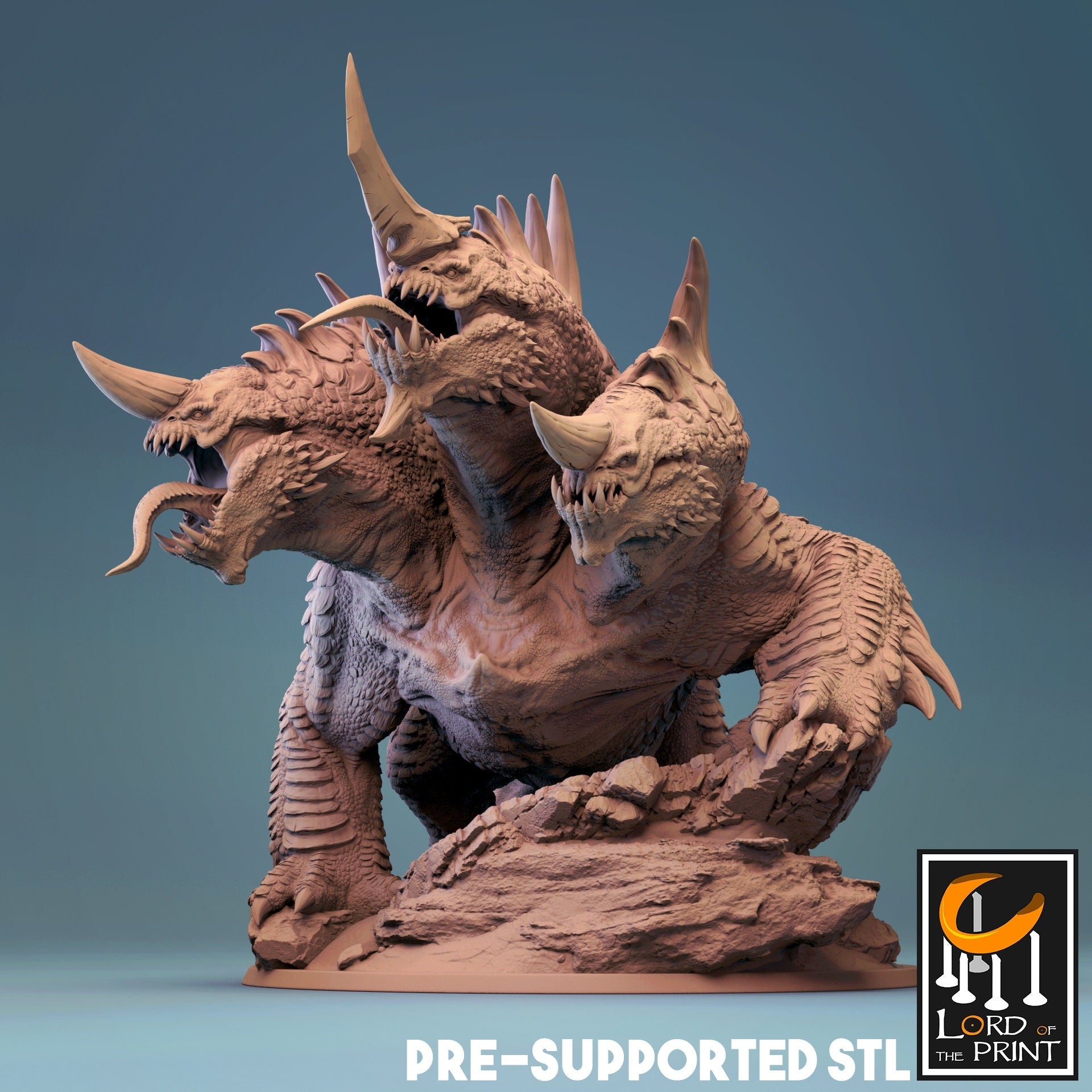 Cerberus Hell Hound Miniature | Tabletop RPG Miniature | Rescale Miniature | Roleplaying 3D Printed Fantasy Mini - 3DPrintDen