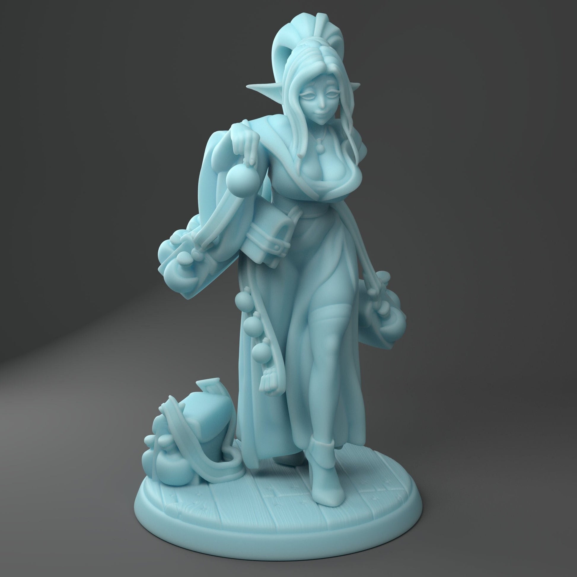 Female Elf Merchant Miniature, Silfie | Twin Goddess Miniatures | Tabletop RPG Miniature | Roleplaying 3D Printed Fantasy Mini - 3DPrintDen