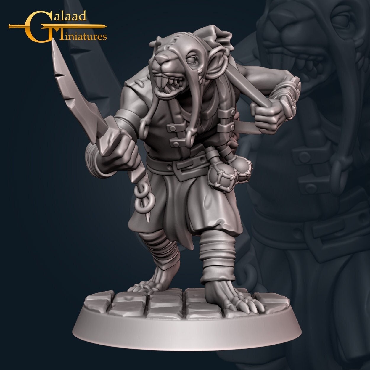 Skaven Rogue Miniature | Tabletop RPG Miniature | Galaad Miniatures | Roleplaying 3D Printed Fantasy Mini - 3DPrintDen