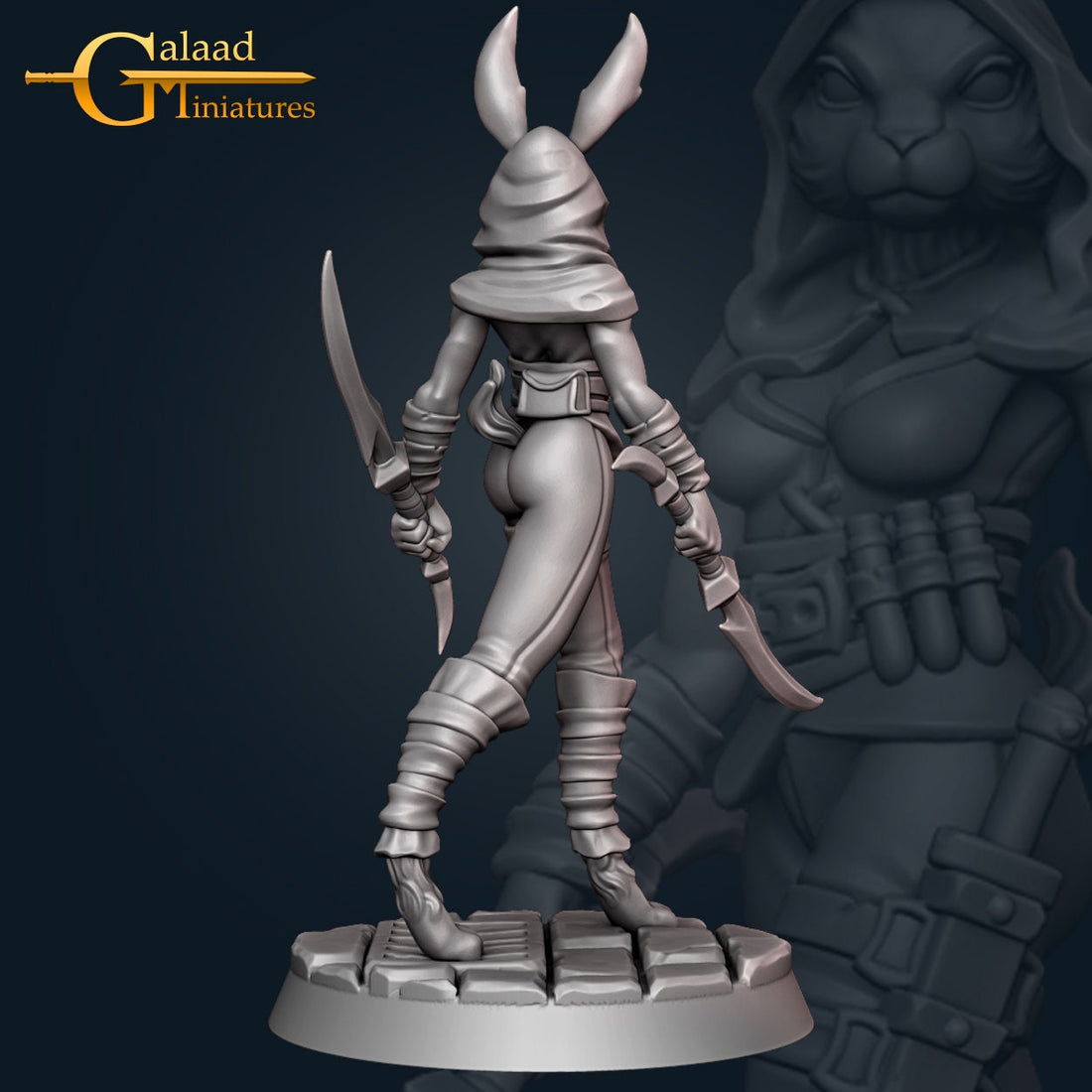 Female Harengon Rogue Miniature | Tabletop RPG Miniature | Galaad Miniatures | Roleplaying 3D Printed Fantasy Mini - 3DPrintDen