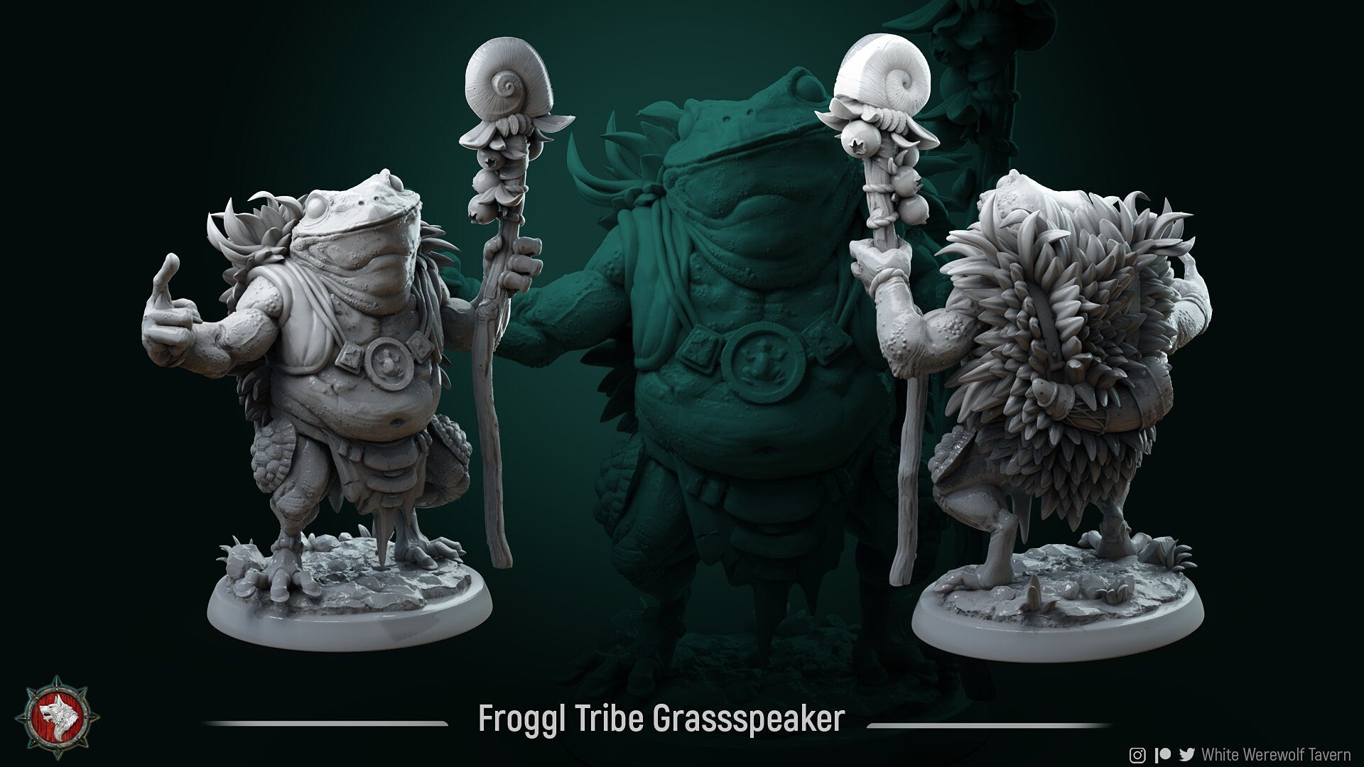 Frogfolk Shaman Miniature | Tabletop RPG Miniature | White Werewolf Tavern | Roleplaying 3D Printed Fantasy Mini - 3DPrintDen