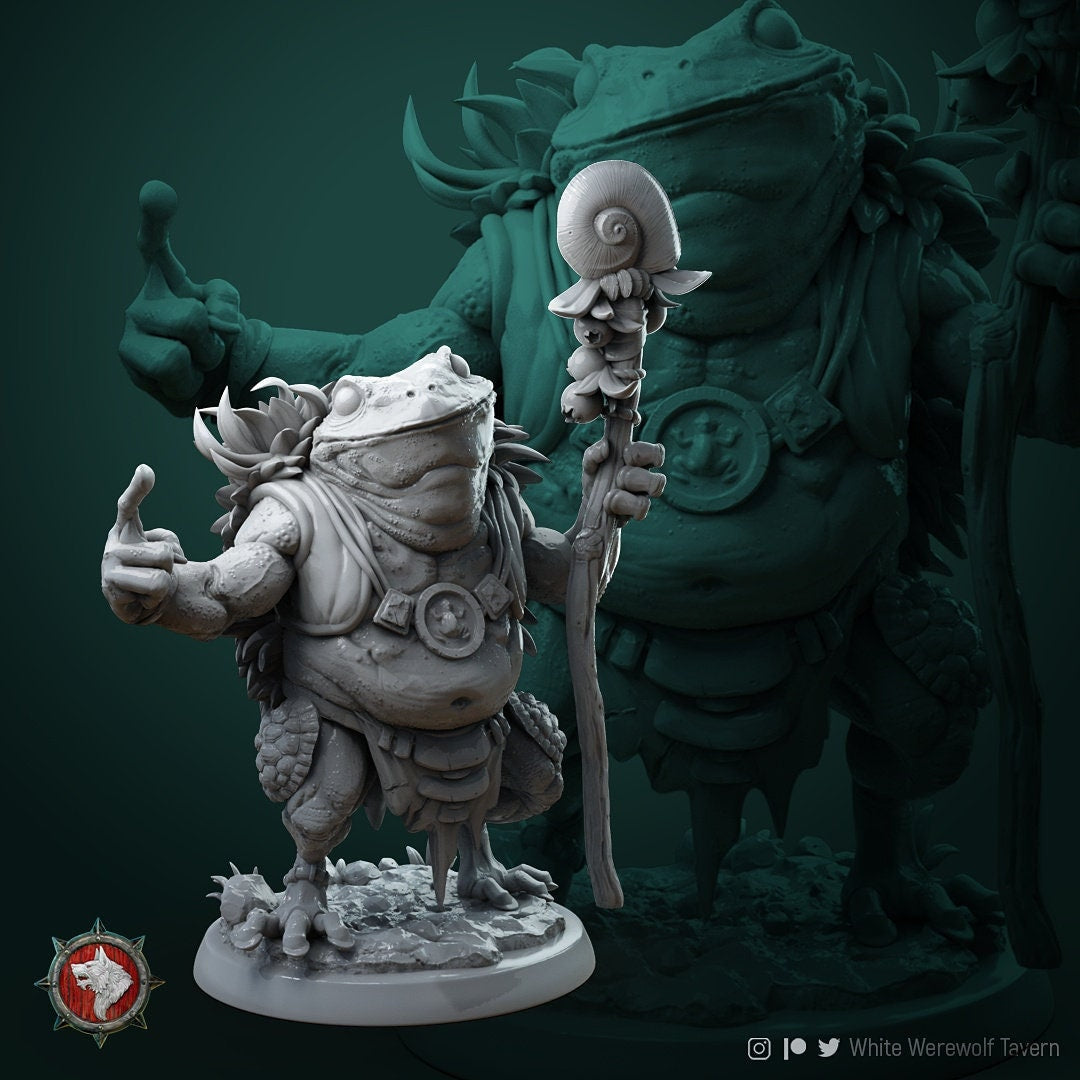 Frogfolk Shaman Miniature | Tabletop RPG Miniature | White Werewolf Tavern | Roleplaying 3D Printed Fantasy Mini - 3DPrintDen