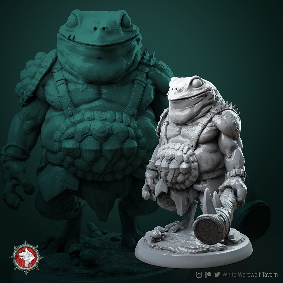 Frogfolk Juggernaut Miniature | Tabletop RPG Miniature | White Werewolf Tavern | Roleplaying 3D Printed Fantasy Mini - 3DPrintDen