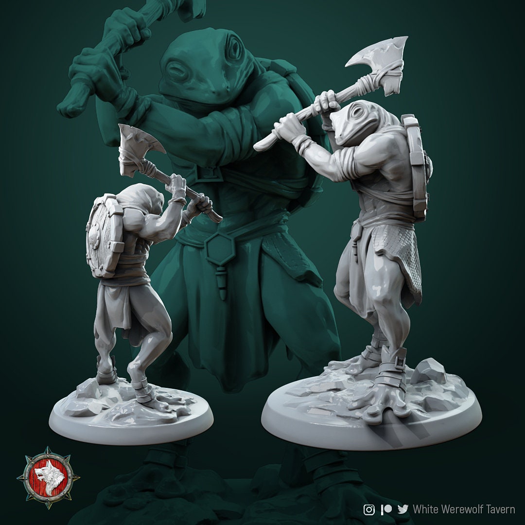 Frogfolk Warrior Miniature | Tabletop RPG Miniature | White Werewolf Tavern | Roleplaying 3D Printed Fantasy Mini - 3DPrintDen