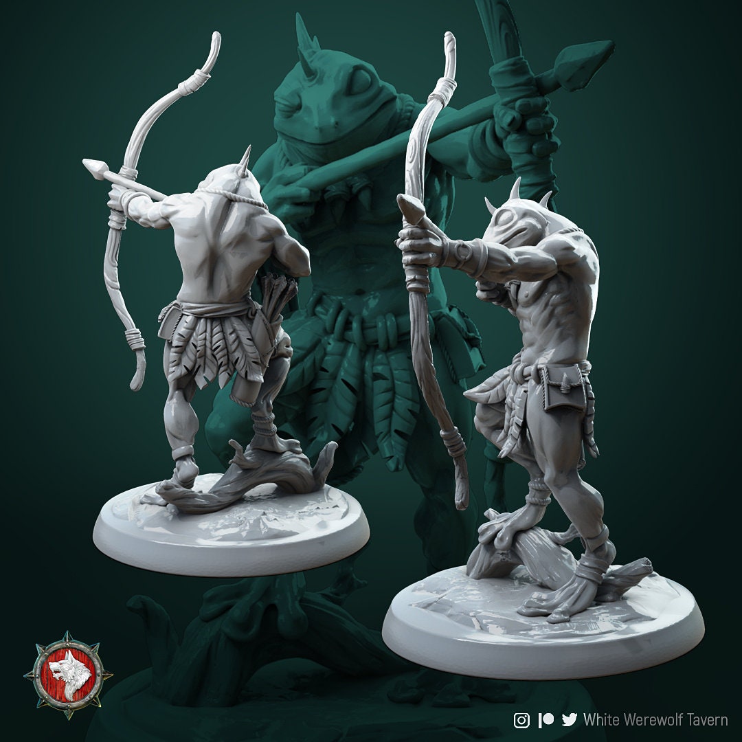 Frogfolk Warrior Miniature | Tabletop RPG Miniature | White Werewolf Tavern | Roleplaying 3D Printed Fantasy Mini - 3DPrintDen