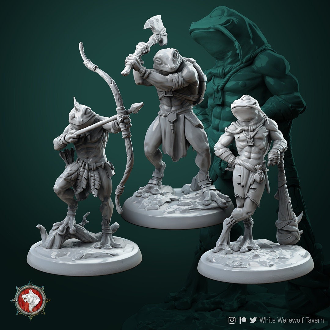 Frogfolk Warrior Miniature | Tabletop RPG Miniature | White Werewolf Tavern | Roleplaying 3D Printed Fantasy Mini - 3DPrintDen