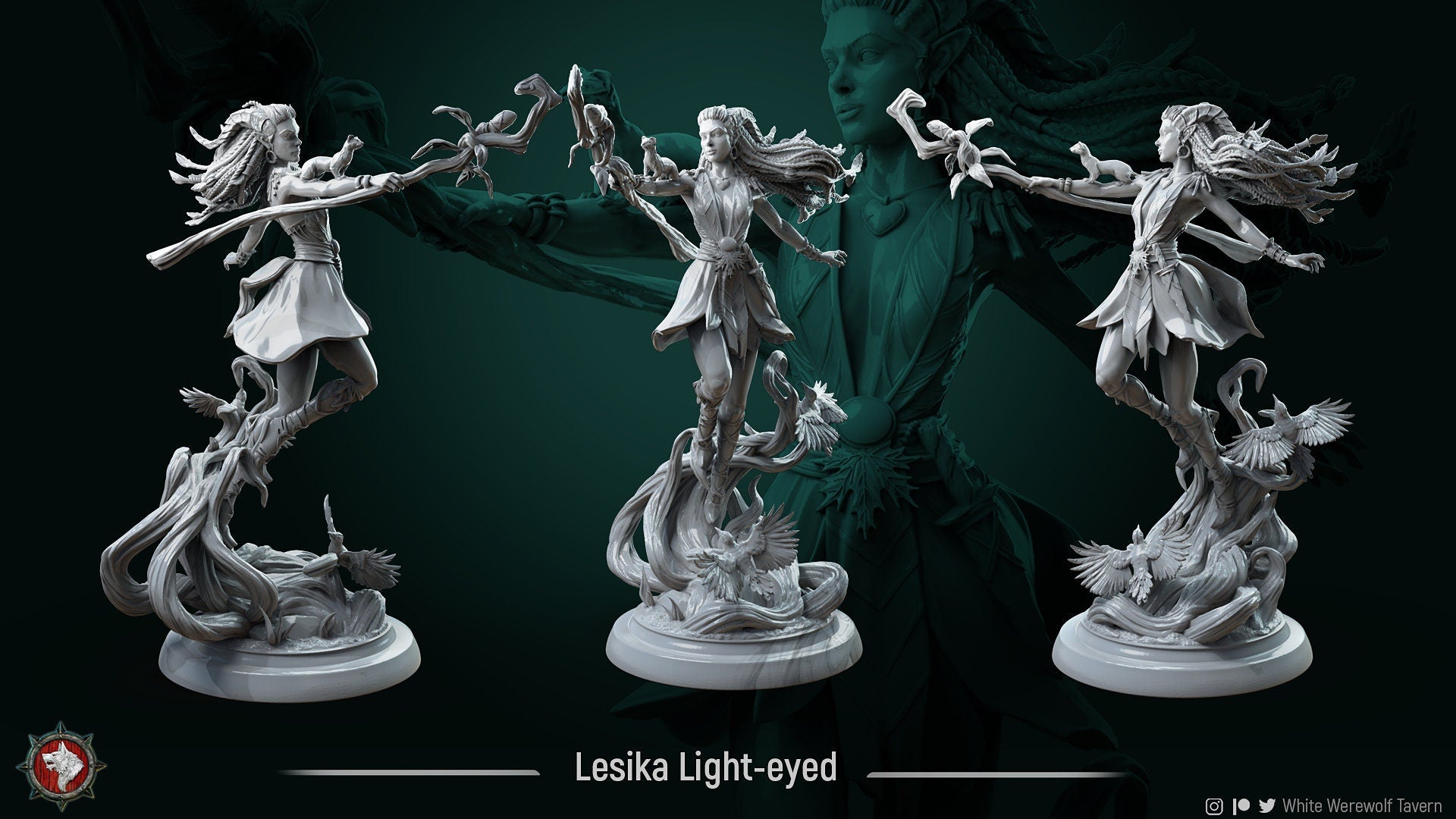 Female Forest Elf Druid Miniature, Lesika | Tabletop RPG Miniature | White Werewolf Tavern | Roleplaying 3D Printed Fantasy Mini - 3DPrintDen