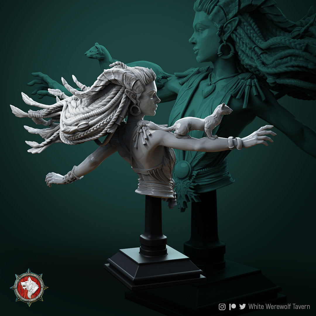 Female Forest Elf Druid Bust, Lesika | Tabletop RPG Miniature | White Werewolf Tavern | Roleplaying 3D Printed Fantasy Mini - 3DPrintDen