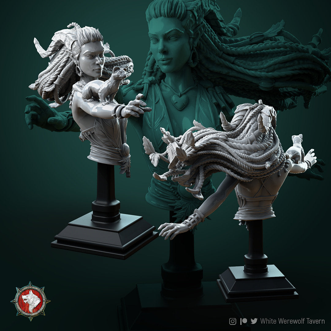 Female Forest Elf Druid Bust, Lesika | Tabletop RPG Miniature | White Werewolf Tavern | Roleplaying 3D Printed Fantasy Mini - 3DPrintDen