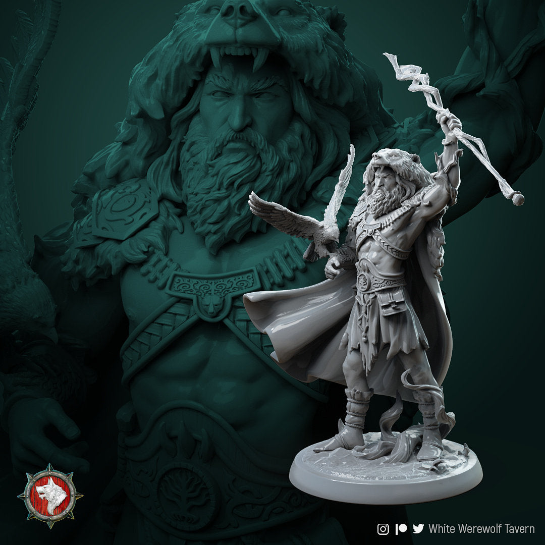 Forest Druid Miniature, Rafinus Grim Grip | Tabletop RPG Miniature | White Werewolf Tavern | Roleplaying 3D Printed Fantasy Mini - 3DPrintDen