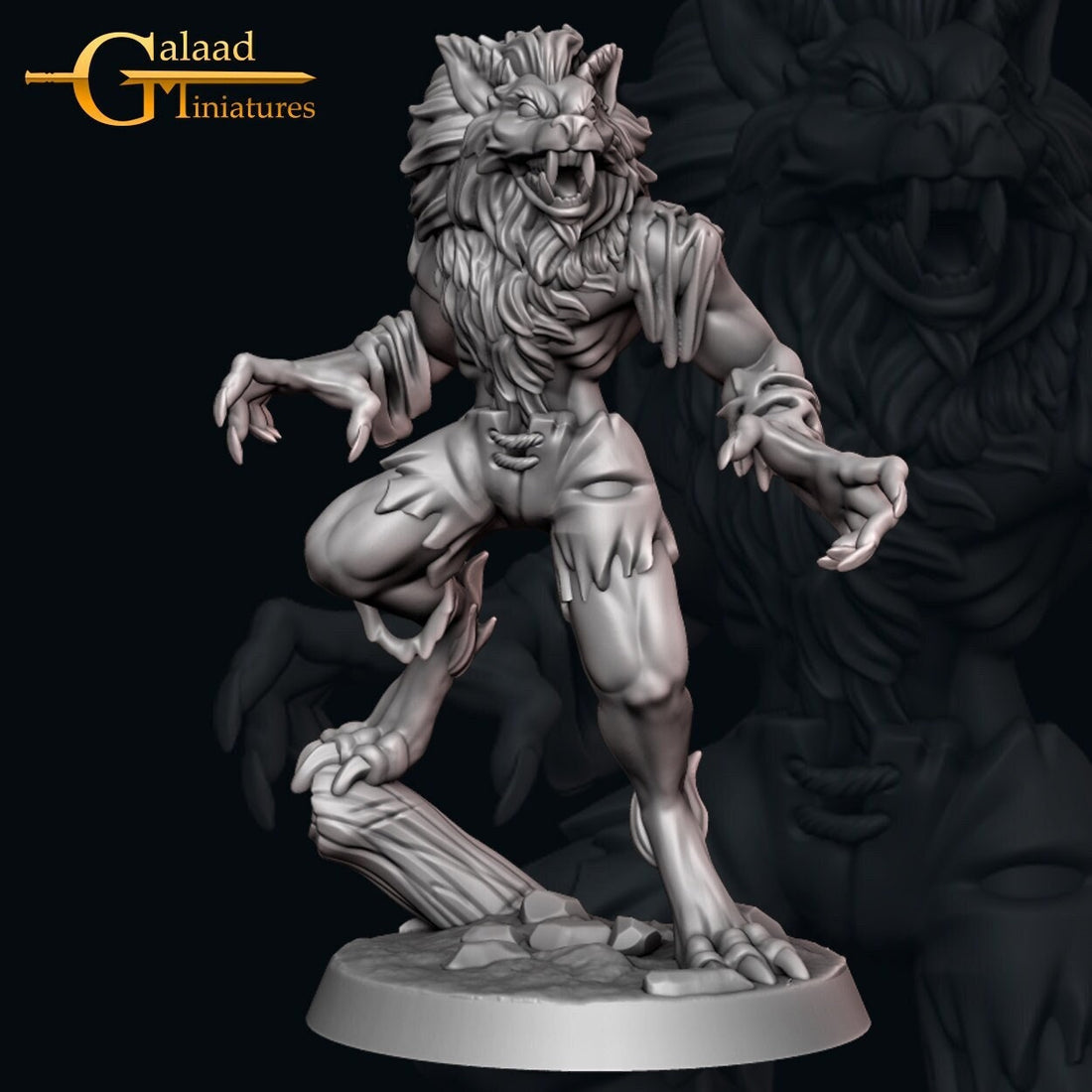 Werewolf Miniature | Tabletop RPG Miniature | Galaad Miniatures | Roleplaying 3D Printed Fantasy Mini - 3DPrintDen