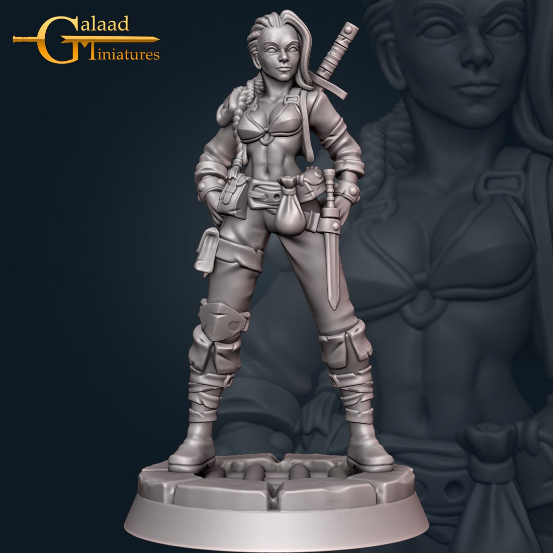 Female Mercenary Miniature | Tabletop RPG Miniature | Galaad Miniatures | Roleplaying 3D Printed Fantasy Mini - 3DPrintDen