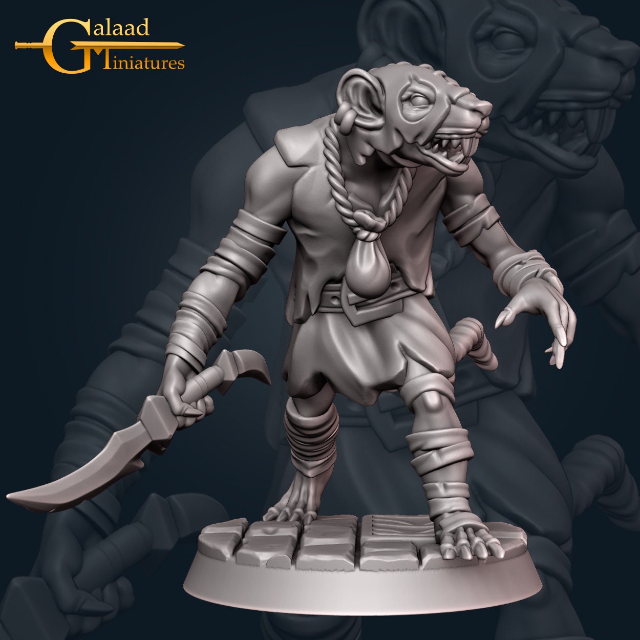 Skaven Rogue Miniature | Tabletop RPG Miniature | Galaad Miniatures | Roleplaying 3D Printed Fantasy Mini - 3DPrintDen