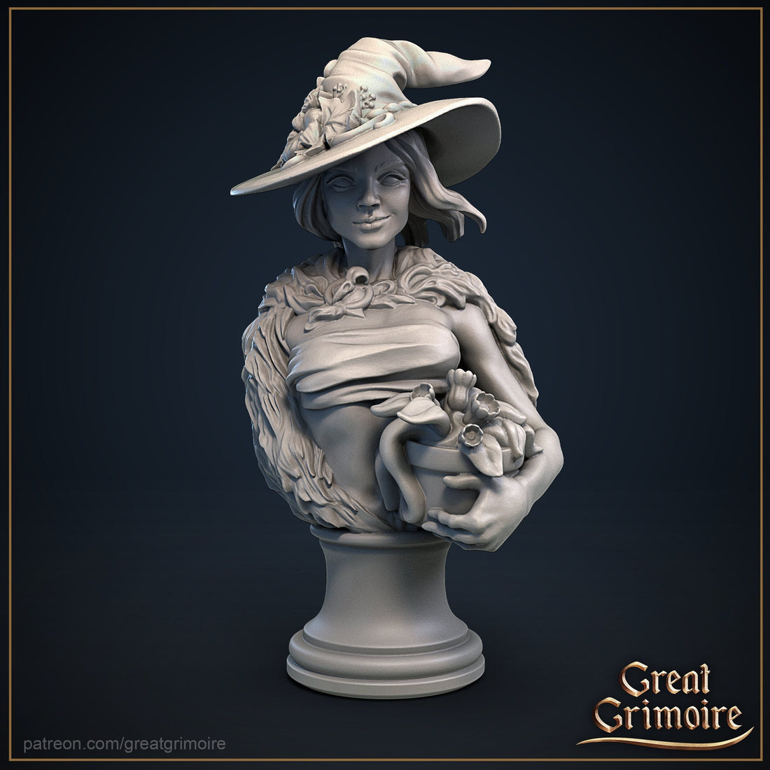 Amber The Witch Bust | Tabletop RPG Miniature | Great Grimoire | Roleplaying 3D Printed Fantasy Mini - 3DPrintDen