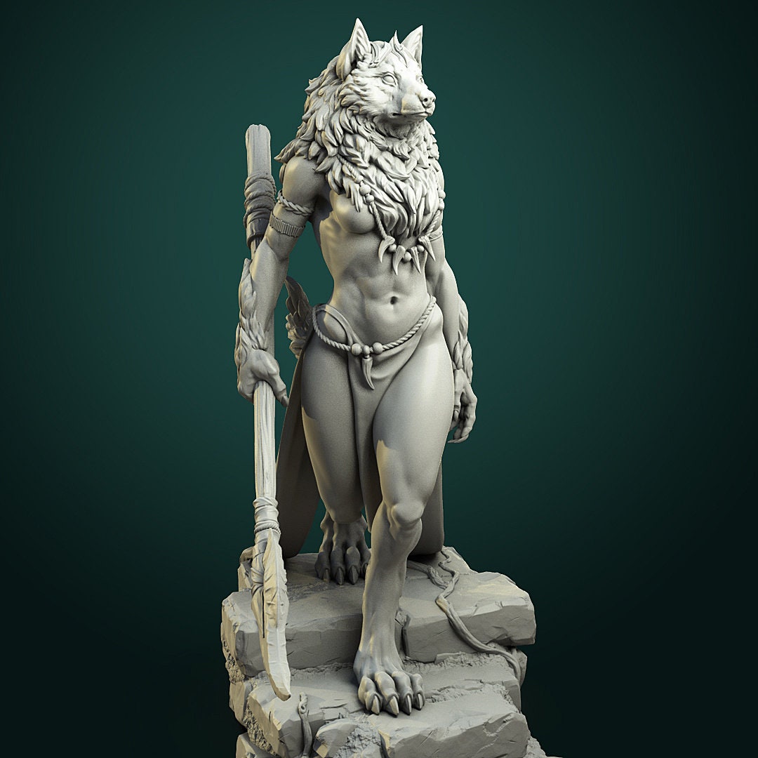 Werewolf Queen Miniature, Oleana | Tabletop RPG Miniature | White Werewolf Tavern | Roleplaying 3D Printed Fantasy Mini - 3DPrintDen