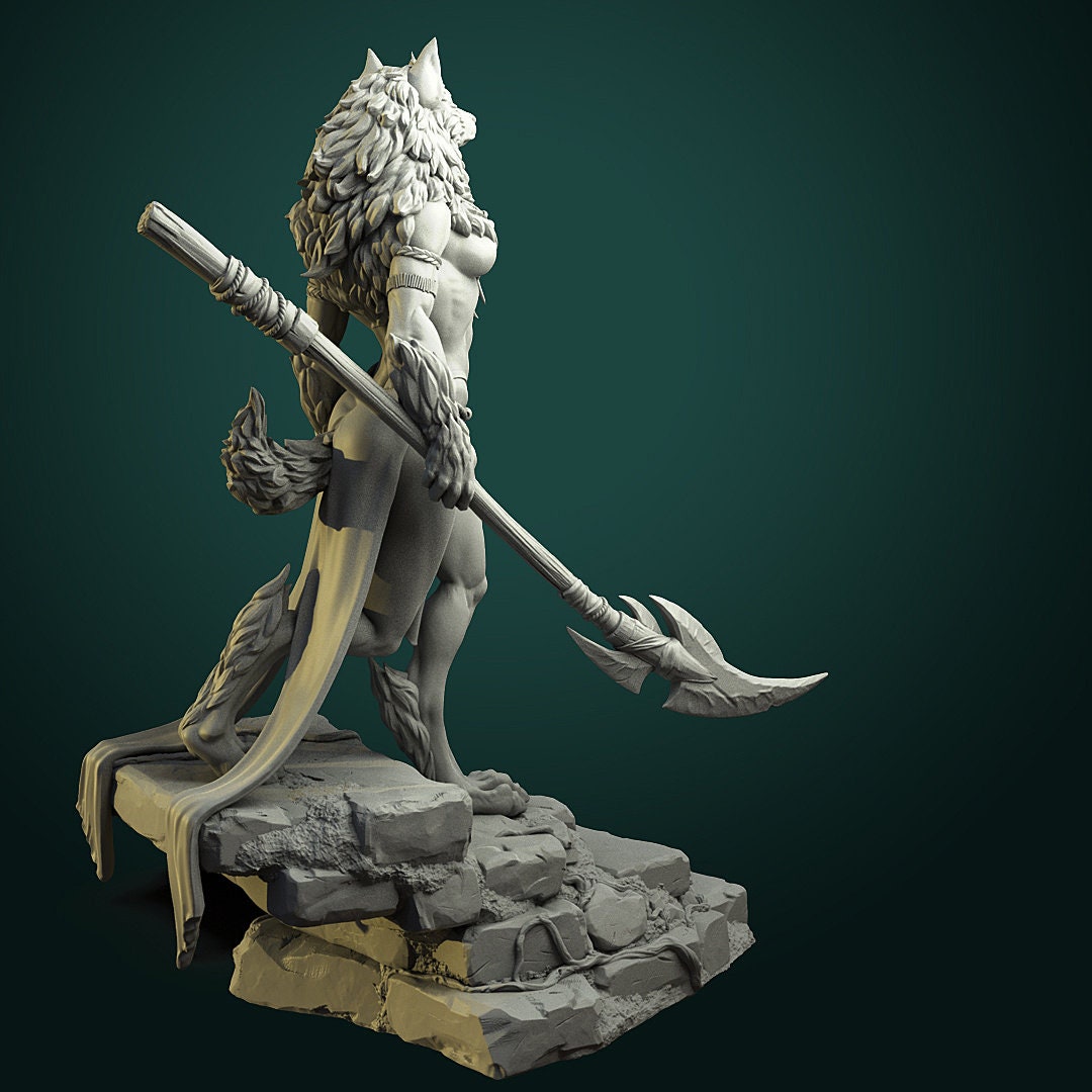 Werewolf Queen Miniature, Oleana | Tabletop RPG Miniature | White Werewolf Tavern | Roleplaying 3D Printed Fantasy Mini - 3DPrintDen