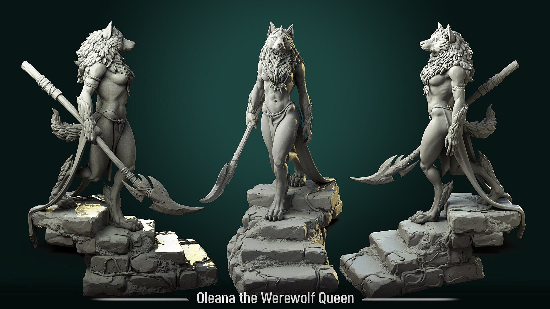 Werewolf Queen Miniature, Oleana | Tabletop RPG Miniature | White Werewolf Tavern | Roleplaying 3D Printed Fantasy Mini - 3DPrintDen