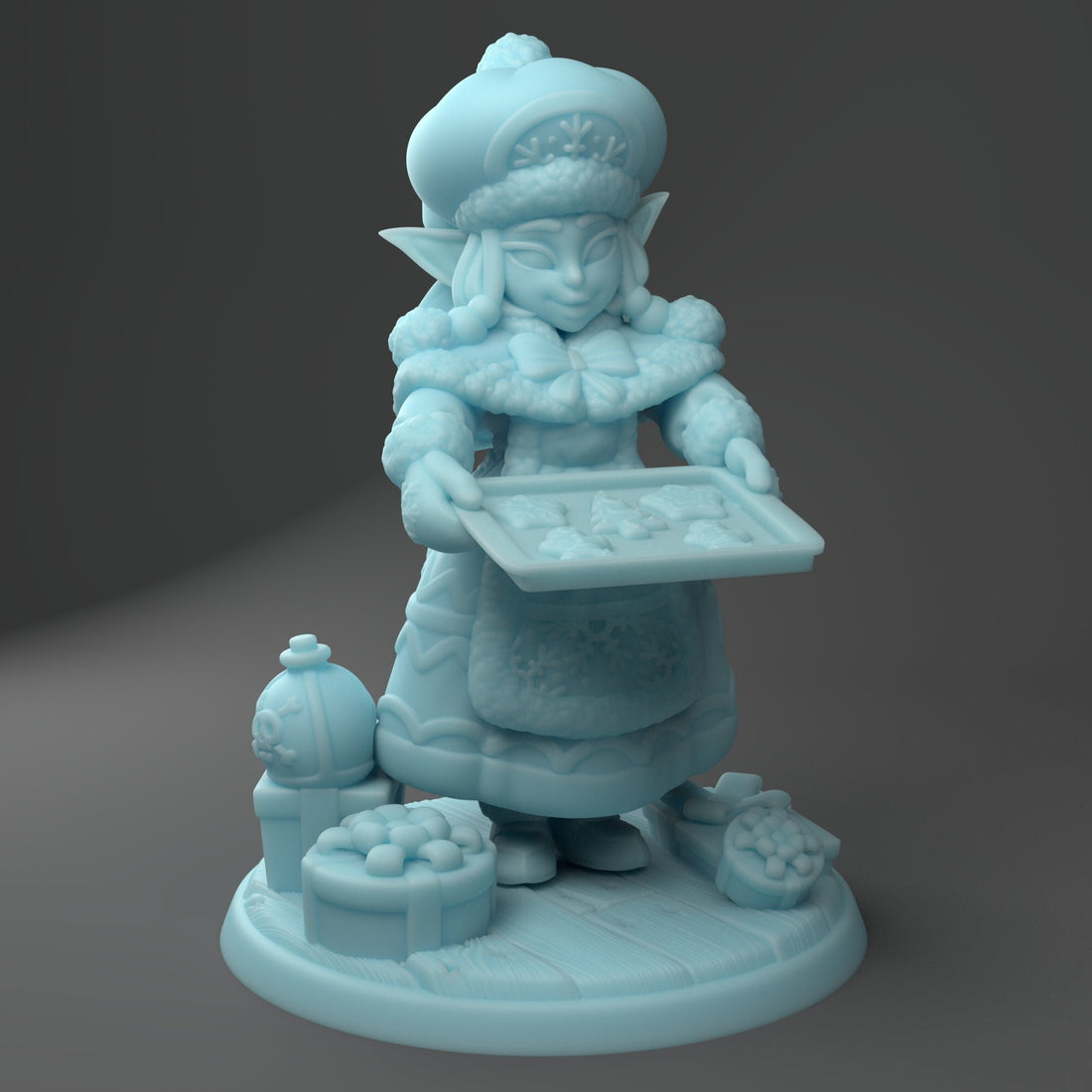 Female Christmas Elf Miniature, Mrs Gobbs | Twin Goddess Miniatures | Tabletop RPG Miniature | Roleplaying 3D Printed Fantasy Mini - 3DPrintDen