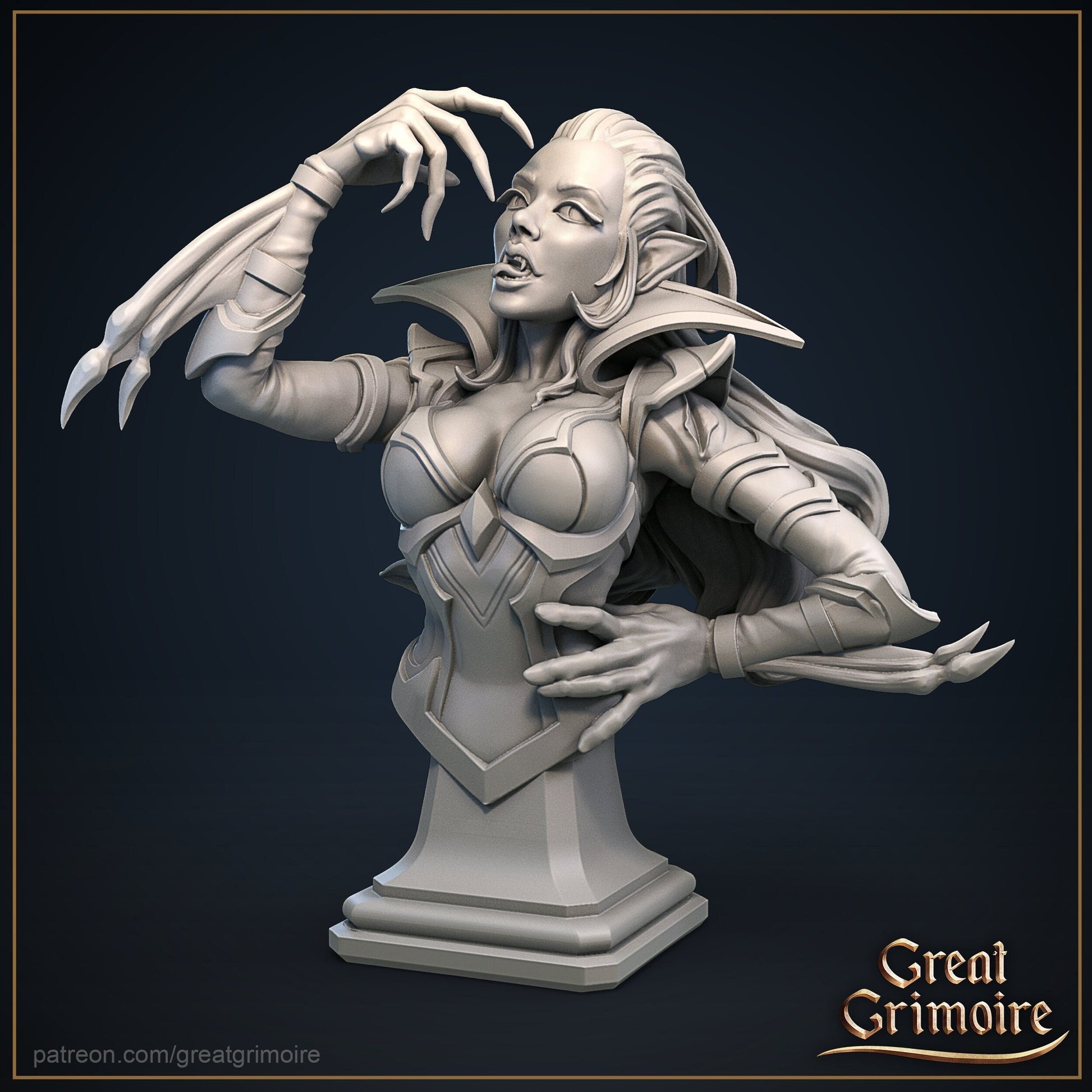 Vampire Bust | Tabletop RPG Miniature | Great Grimoire | Roleplaying 3D Printed Fantasy Mini - 3DPrintDen