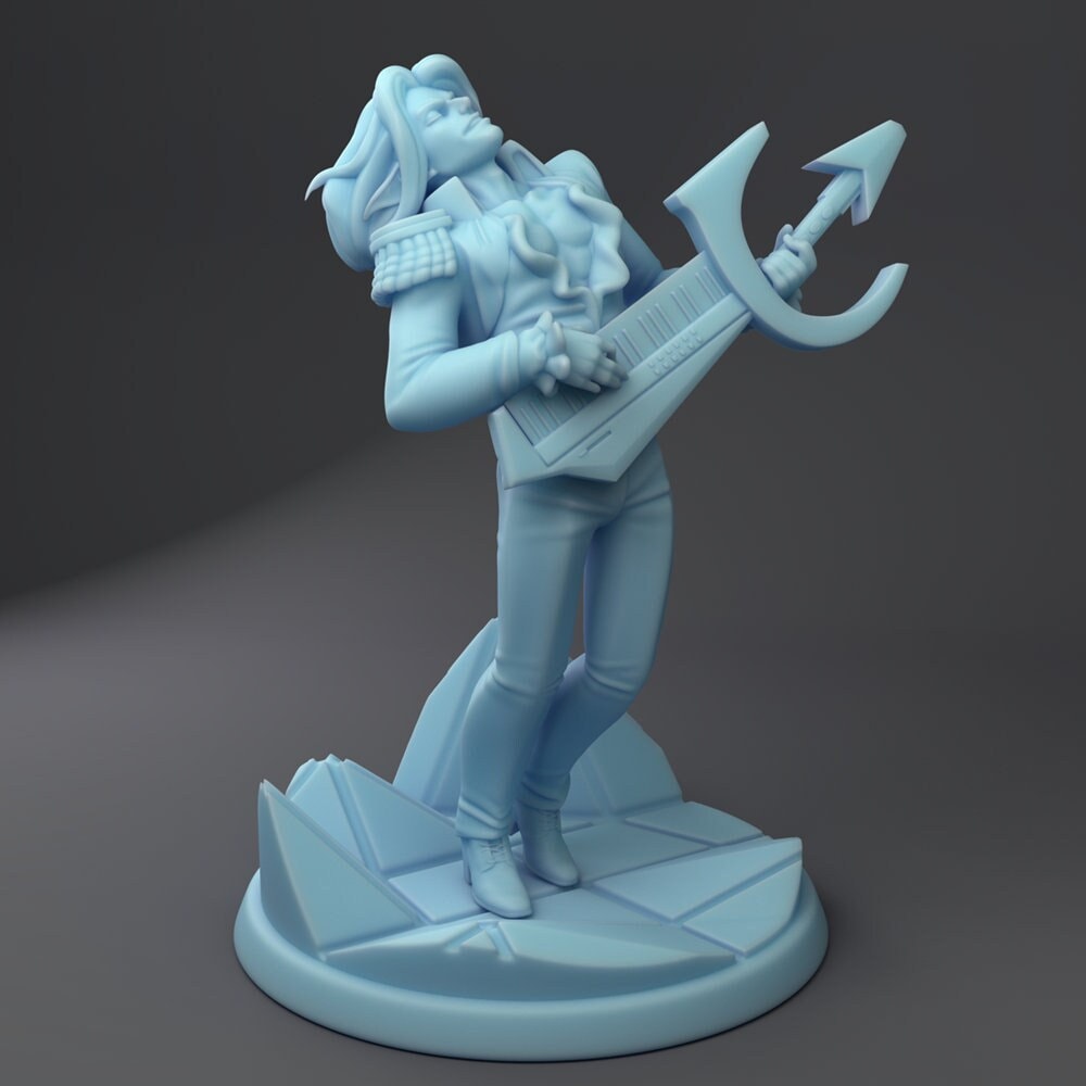 Synthwave Bard Miniature | Twin Goddess Miniatures | Tabletop RPG Miniature | Roleplaying 3D Printed Fantasy Mini - 3DPrintDen