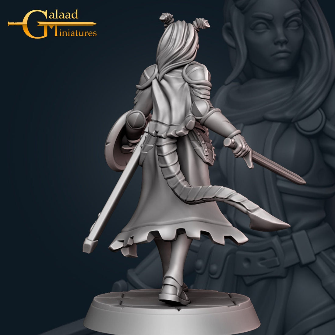 Female Tiefling Knight Miniature | Tabletop RPG Miniature | Galaad Miniatures | Roleplaying 3D Printed Fantasy Mini - 3DPrintDen