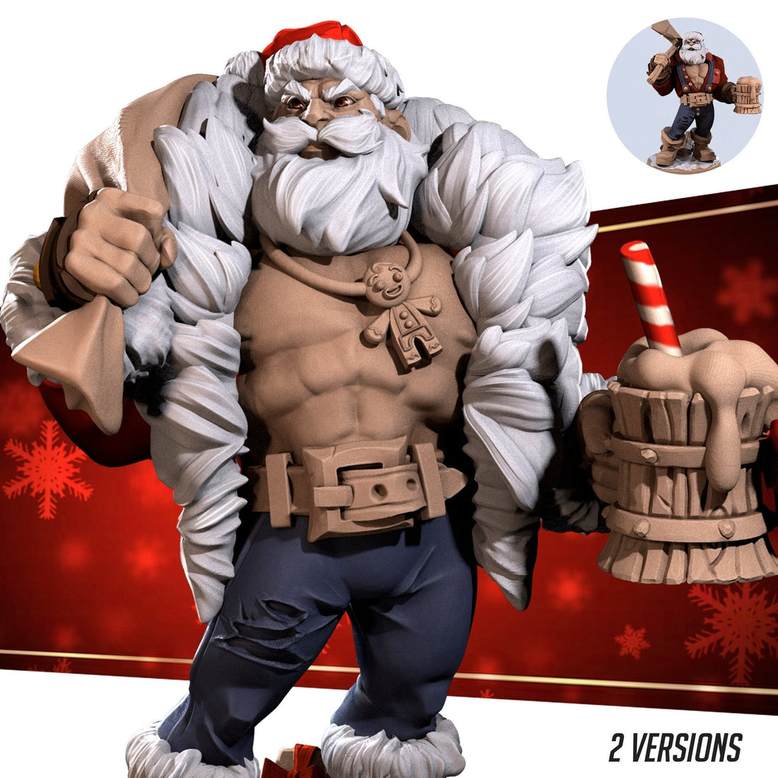 Santa Claus Miniature, Klaus | Tabletop RPG Miniature | Bite the Bullet | Roleplaying 3D Printed Fantasy Mini - 3DPrintDen