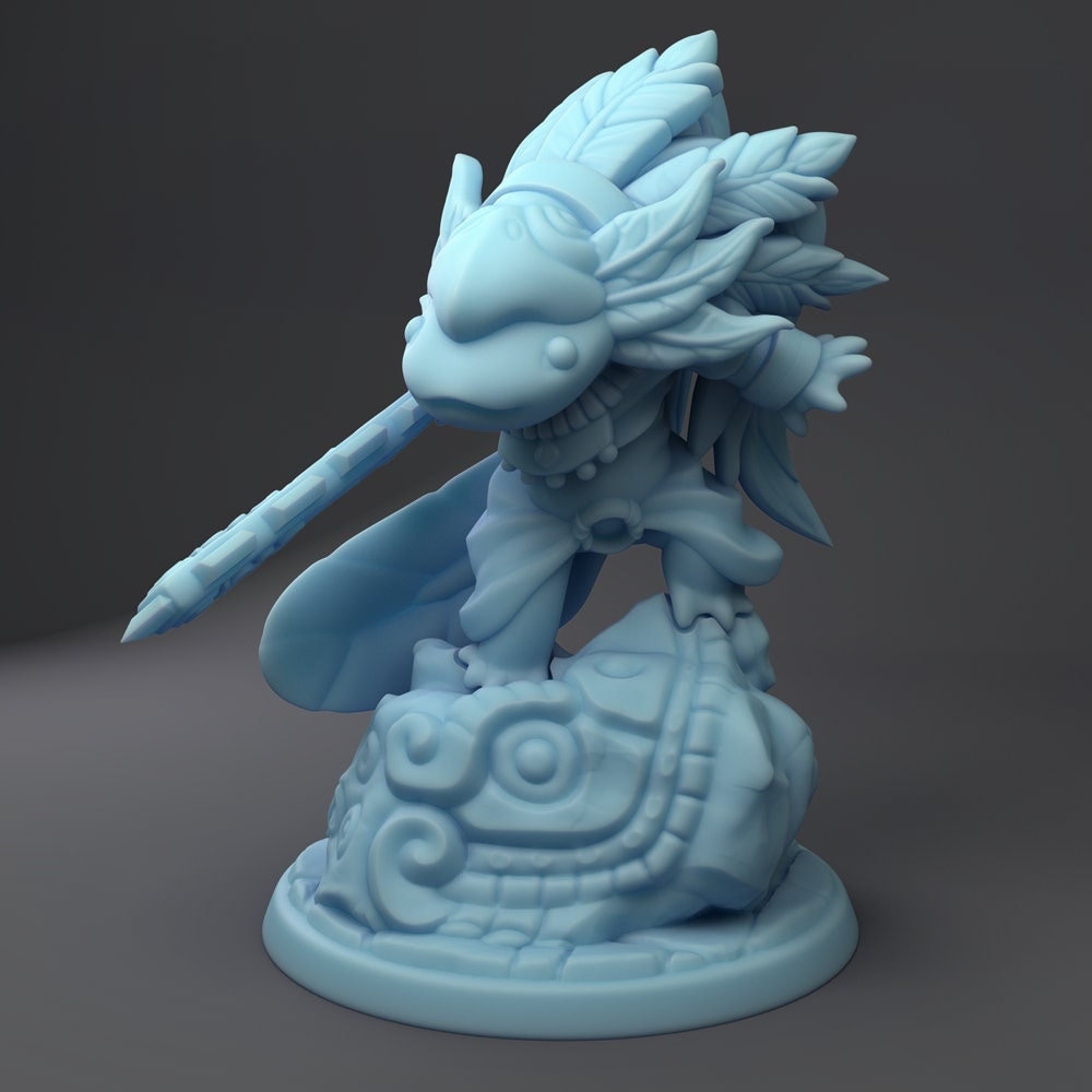 Aztec Axolotl Fighter Miniature | Twin Goddess Miniatures | Tabletop RPG Miniature | Roleplaying 3D Printed Fantasy Mini - 3DPrintDen