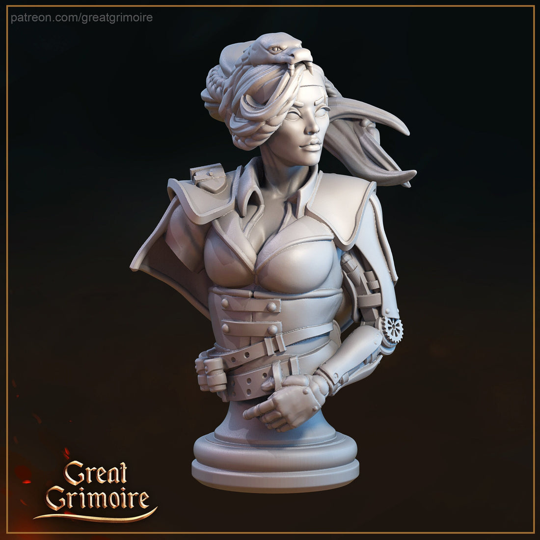 Hunter Marie Bust | Tabletop RPG Miniature | Great Grimoire | Roleplaying 3D Printed Fantasy Mini - 3DPrintDen