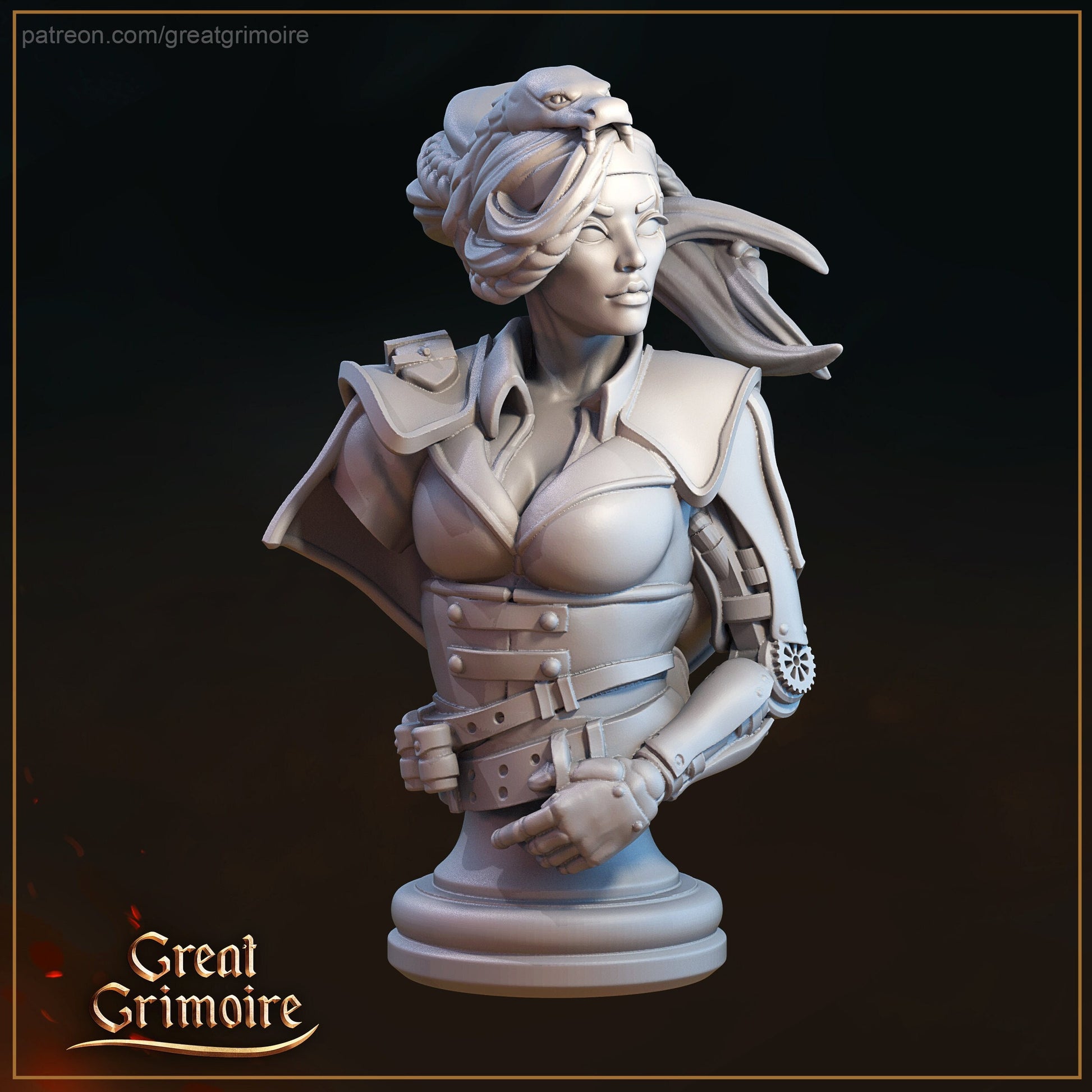 Hunter Marie Bust | Tabletop RPG Miniature | Great Grimoire | Roleplaying 3D Printed Fantasy Mini - 3DPrintDen