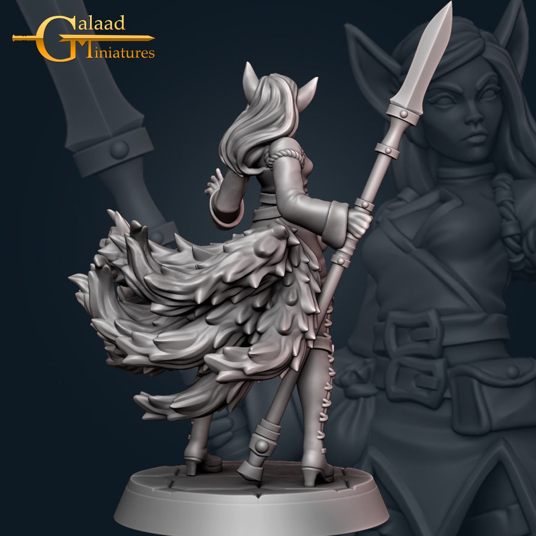 Female Foxfolk Fighter Miniature | Tabletop RPG Miniature | Galaad Miniatures | Roleplaying 3D Printed Fantasy Mini - 3DPrintDen