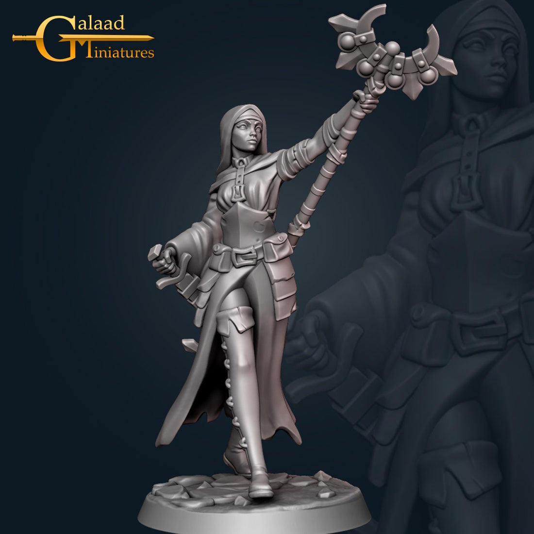 Priestess Miniature | Tabletop RPG Miniature | Galaad Miniatures | Roleplaying 3D Printed Fantasy Mini - 3DPrintDen