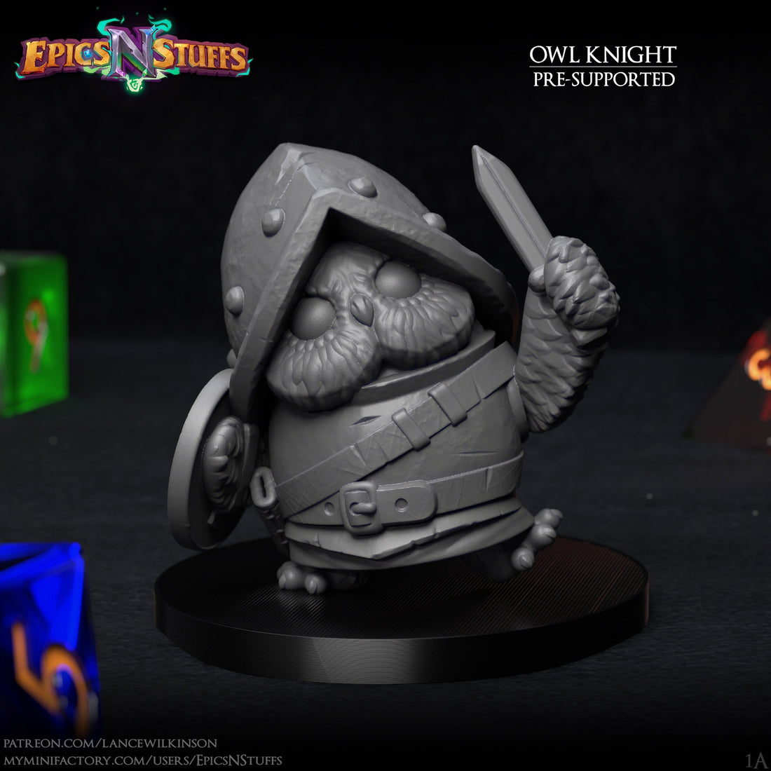 Owl Knight Miniature | Tabletop RPG Miniature | Epic 'N' Stuff | Roleplaying 3D Printed Fantasy Mini - 3DPrintDen