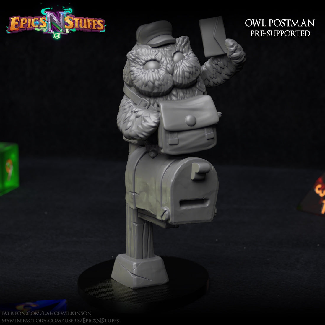 Owl Postman Miniature | Tabletop RPG Miniature | Epic 'N' Stuff | Roleplaying 3D Printed Fantasy Mini - 3DPrintDen