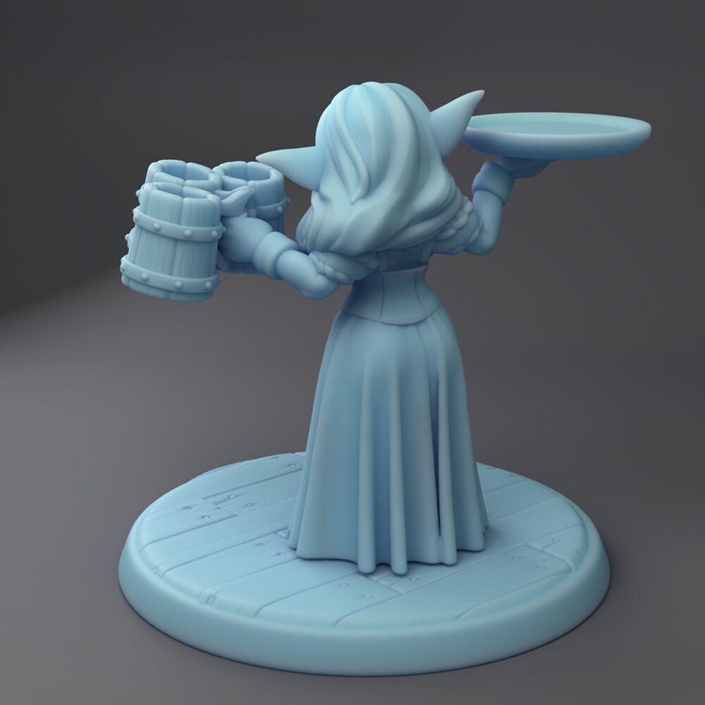 Goblin Waitress Miniature | Twin Goddess Miniatures | Tabletop RPG Miniature | Roleplaying 3D Printed Fantasy Mini - 3DPrintDen