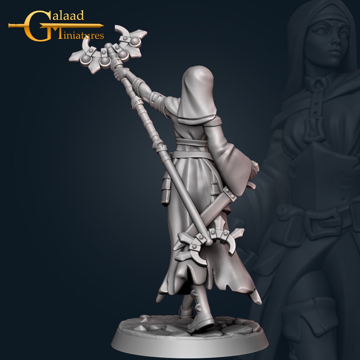 Priestess Miniature | Tabletop RPG Miniature | Galaad Miniatures | Roleplaying 3D Printed Fantasy Mini - 3DPrintDen