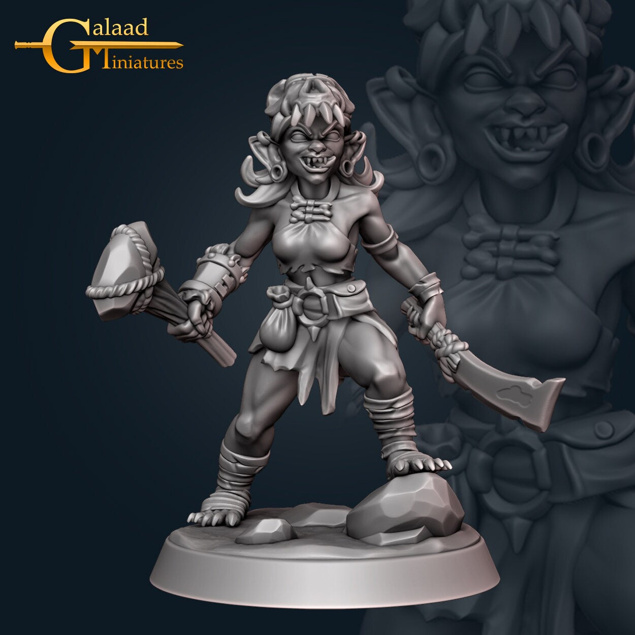 Female Goblin Fighter Miniature | Tabletop RPG Miniature | Galaad Miniatures | Roleplaying 3D Printed Fantasy Mini - 3DPrintDen