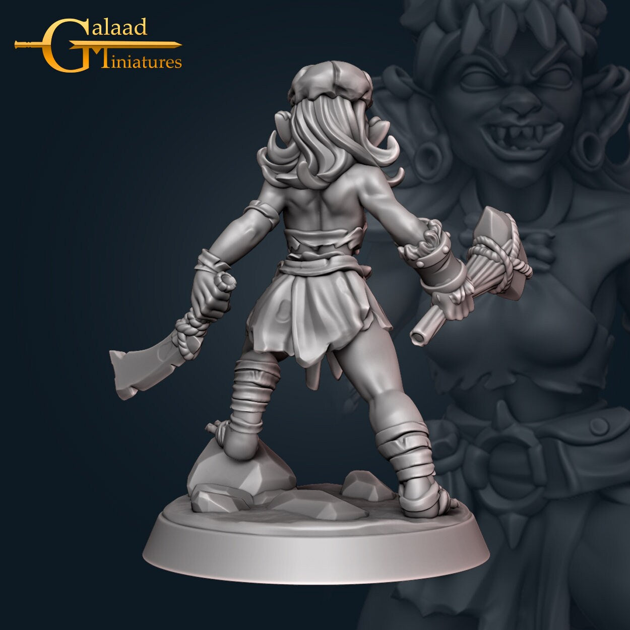 Female Goblin Fighter Miniature | Tabletop RPG Miniature | Galaad Miniatures | Roleplaying 3D Printed Fantasy Mini - 3DPrintDen