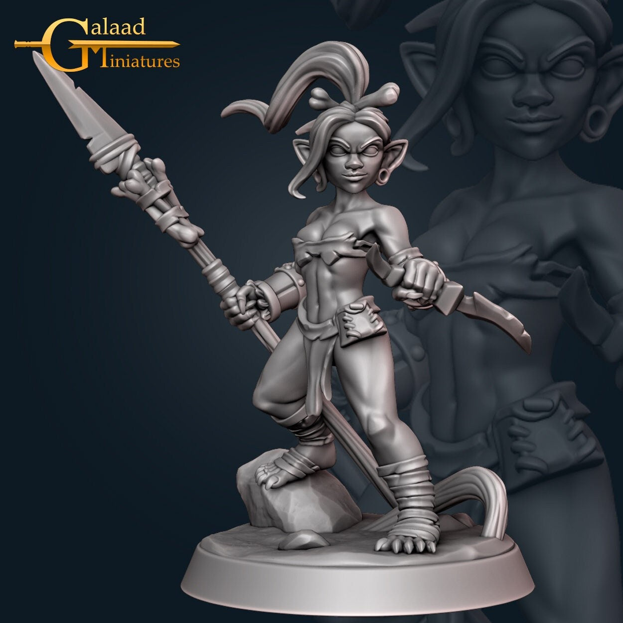 Female Goblin Fighter Miniature | Tabletop RPG Miniature | Galaad Miniatures | Roleplaying 3D Printed Fantasy Mini - 3DPrintDen