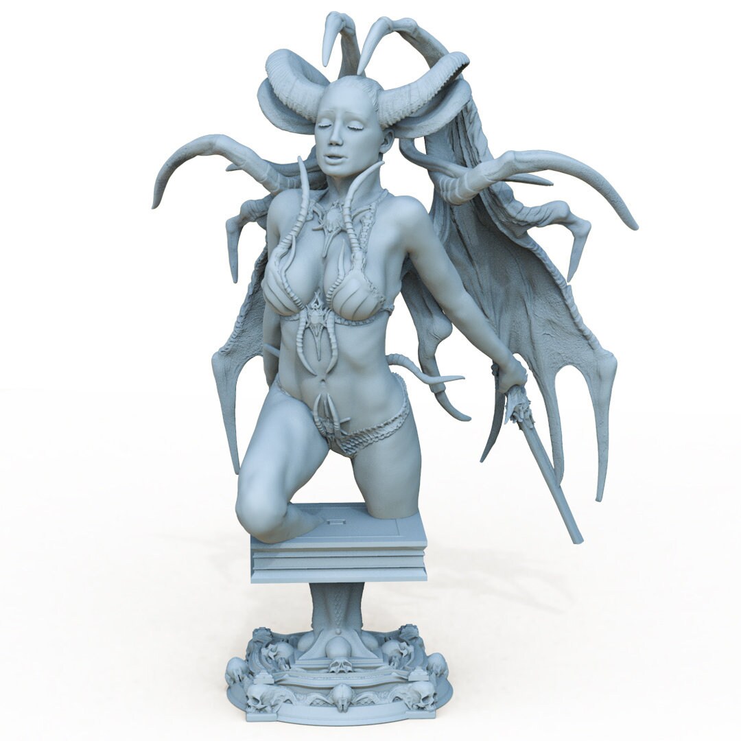 Female Demon Bust, Abere | Tabletop RPG Miniature | Printomancer | Bust | Roleplaying 3D Printed Fantasy Mini - 3DPrintDen